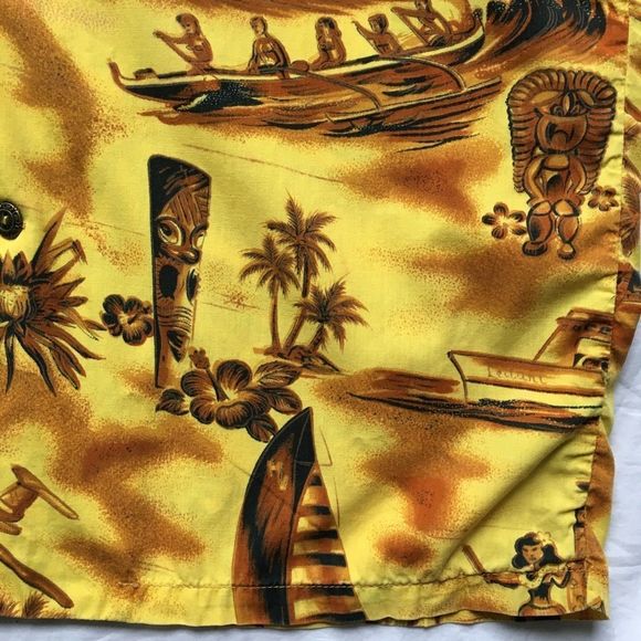 Vintage Fashions of Hawaii 1950s 1960s authentic yellow Hawaiian shirt medium - Picture 14 of 16
